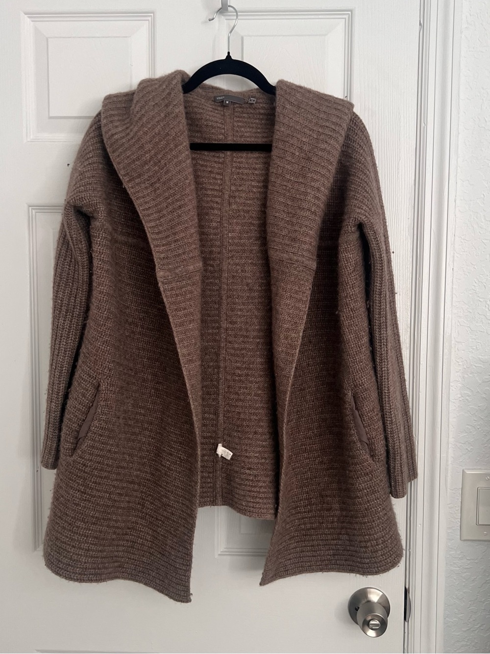 Vince Hooded Open-Front Ribbed Cardigan - Taupe Brown